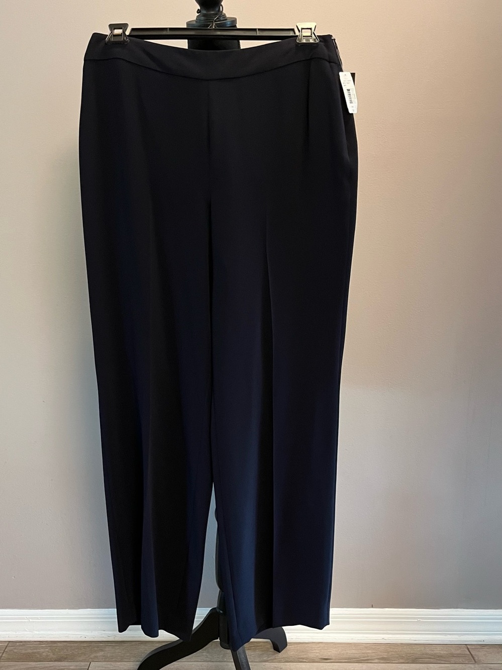Louben Classic Wide-Leg Women's Stretch Dress Pants in Navy Blue